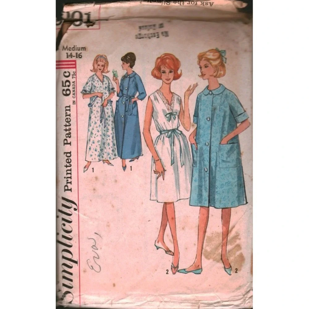 Vintage Simplicity 5001 Nightgown Robe Sewing Pattern Size Medium 14-16 Retro